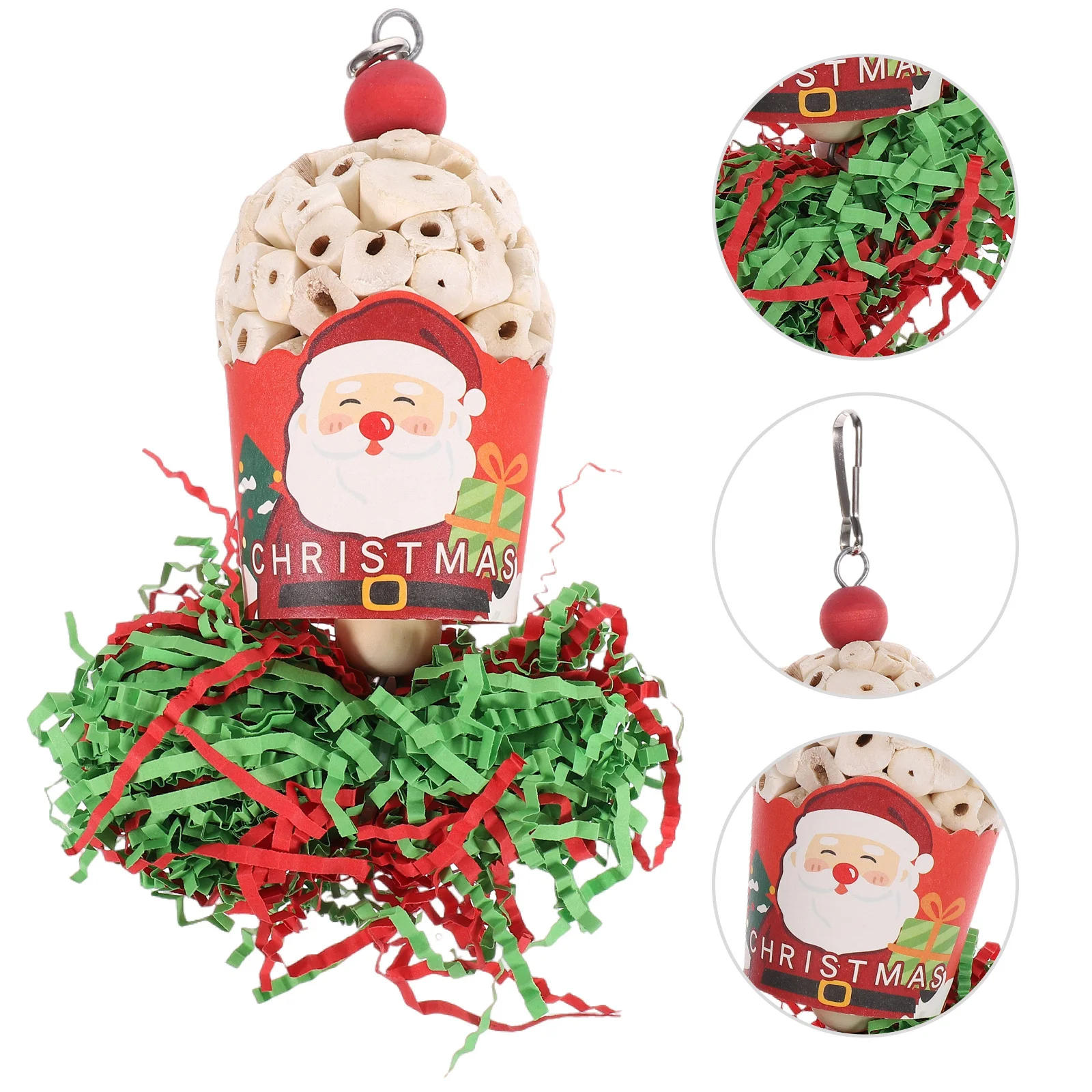 

Xmas Parrot Hanging Chewing Plaything Strong Bite Resistant Birdcage Hanging Accessory Fun Pet Chew Decor Bird Toy