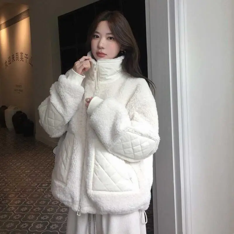 Women's Short Cotton Padded Jacket Autumn Winter Korean Style Patchwork Coat Women Warm Grid 2025 New Model Keep Warm Fashion