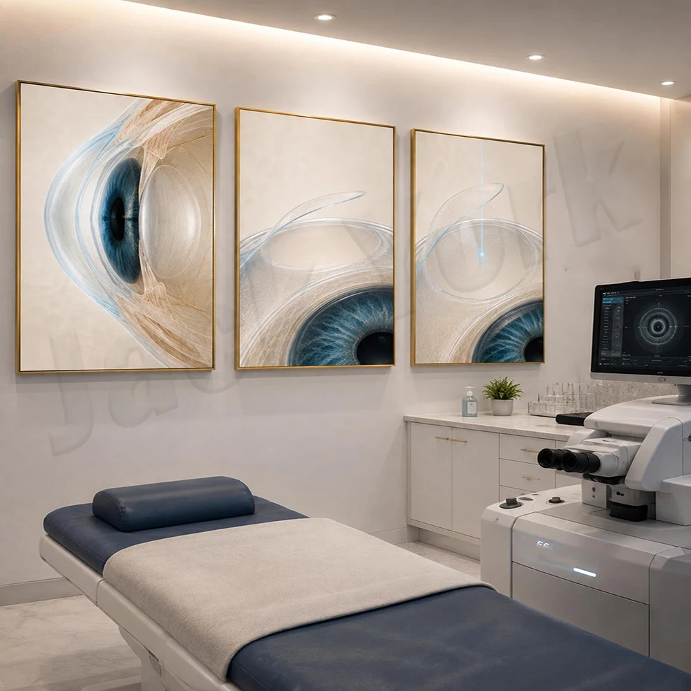 Laser vision correction surgery art, optical art, eye anatomy, cornea, laser eye surgery, vision clinic decoration posters