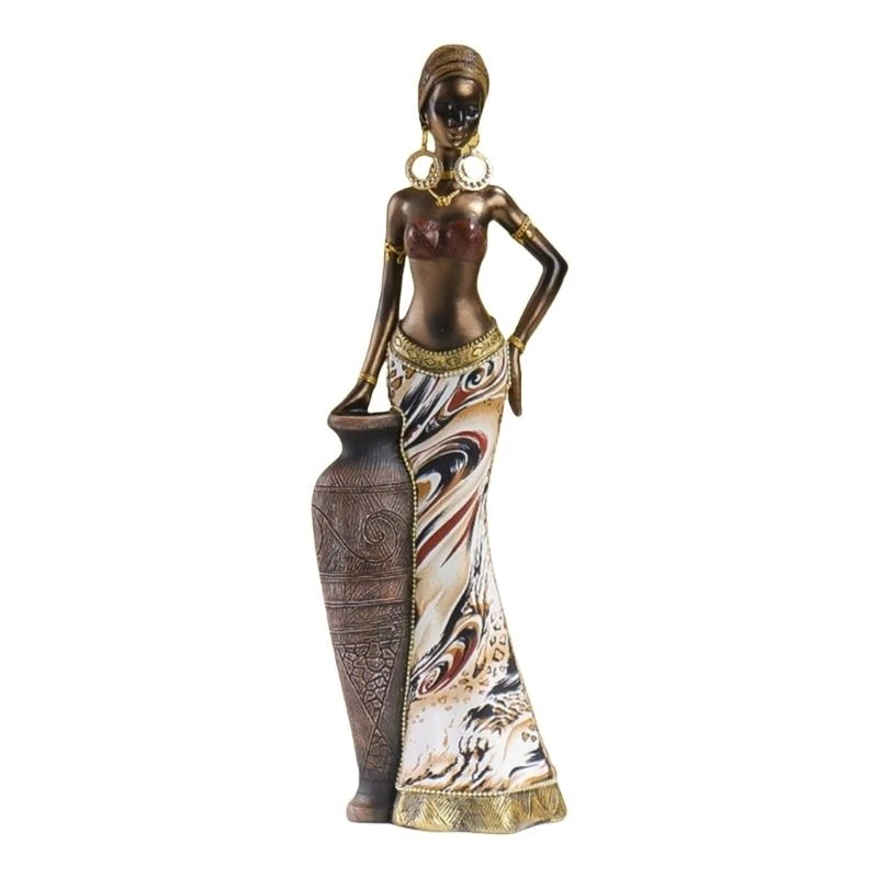 

African Women Figurine Exotic Resins Character Statue Retro Tribal Lady Sculpture Vintage Home Decors for Book Shelf