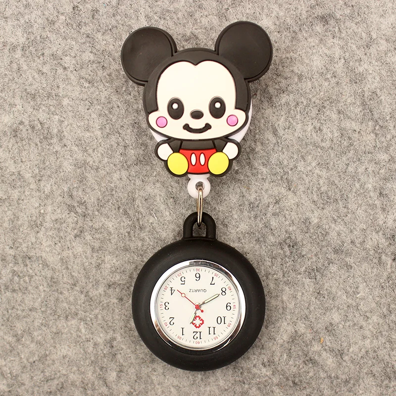 Cute Cartoon Blue Mouse Bear Style Pocket Watch Retractable And With Clip For Men And Women