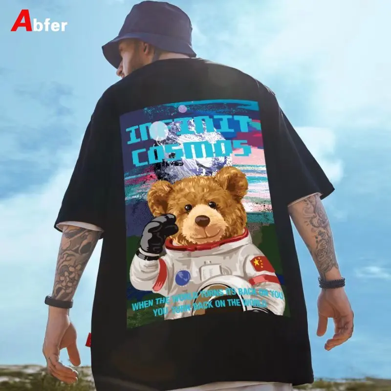 Abfer Summer T-shirt Men's Half Sleeves Astronaut Bear Graphic Tees Men Streetwear Hip Hop Oversized T Shirt Gothic T-shirts