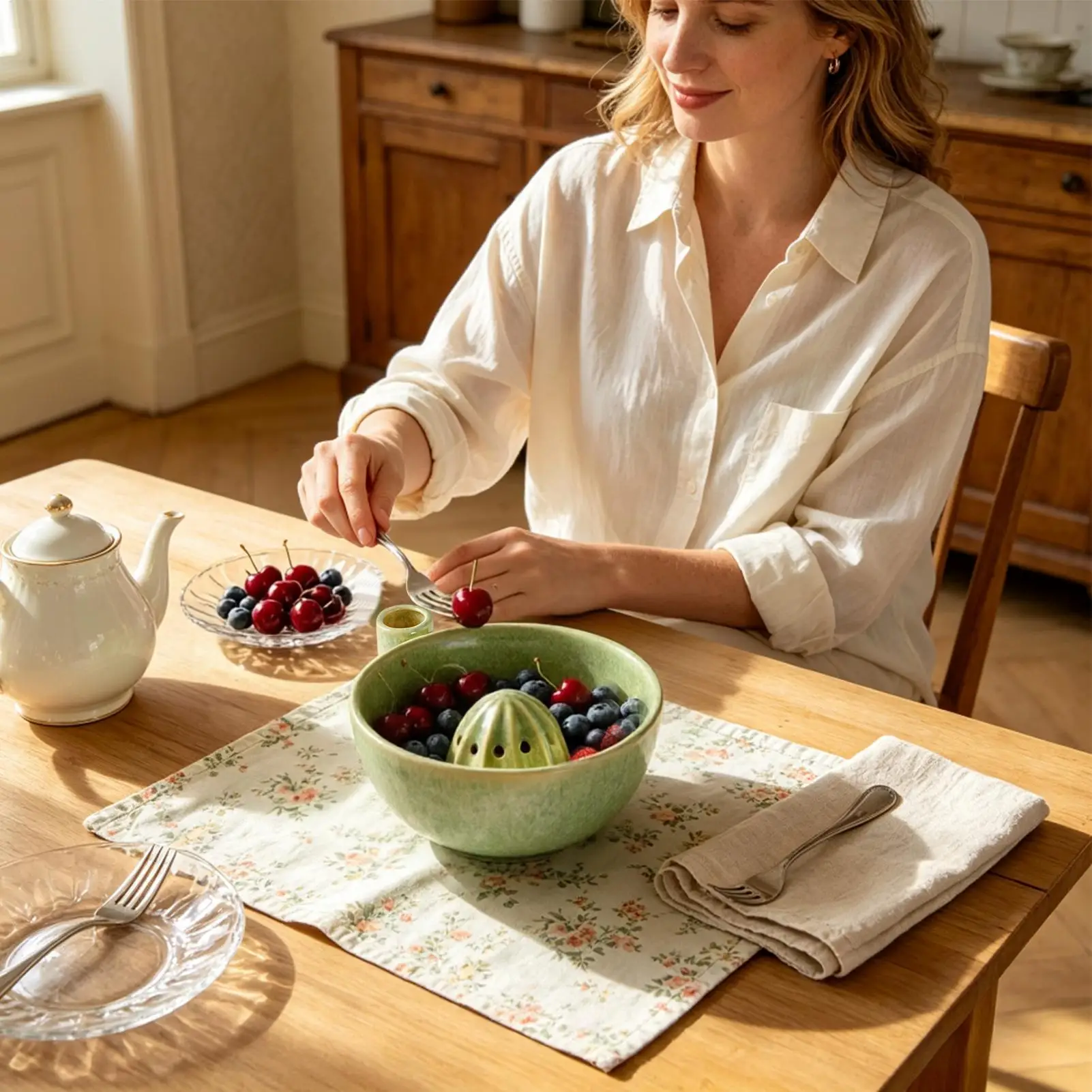 Berry Washing Bowl Self Rotating Ceramic Rinsing Drain Holes Container Fruit Wash Bowl For Vegetable Dipping Prepping Baking
