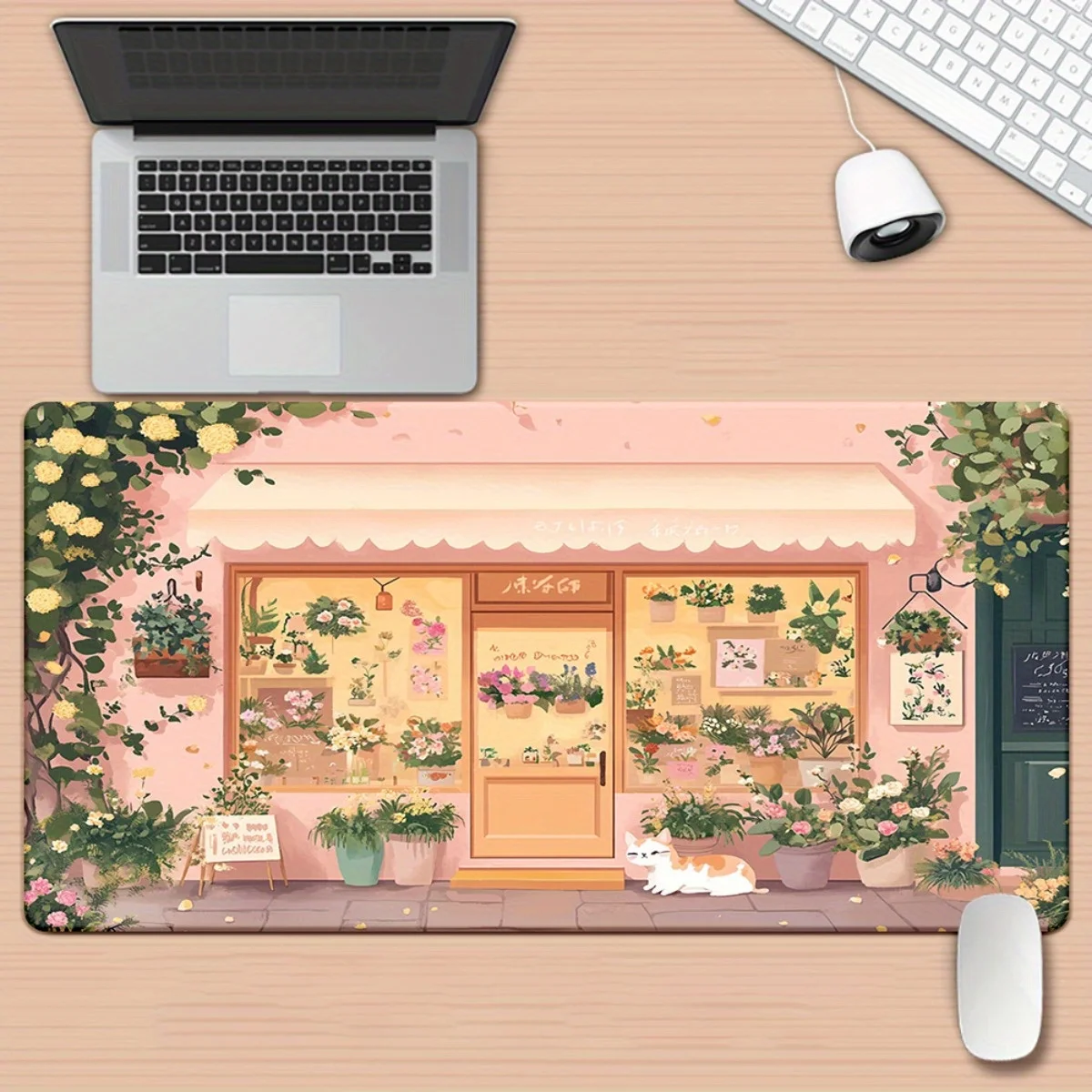 

Pink-Hued Floral Storefront Mouse Pad Large Rubber Anti-slip Desk Accessories Mousepad for Offices and Gamer Keyboard Decor Mat