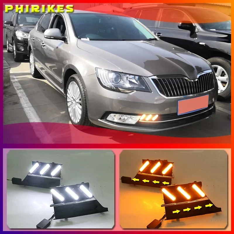 For Skoda Superb 2013-2015,Super Brightness Waterproof ABS Car DRL 12V LED Daytime Running Light With Fog Lamp Cover