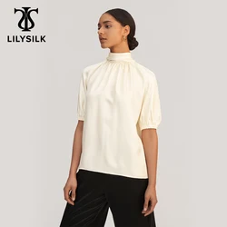 LILYSILK Summer Women camicetta in Twill di seta 100 Top 2022 New Femme mezza manica increspata con sciarpa Top abiti da donna spedizione gratuita