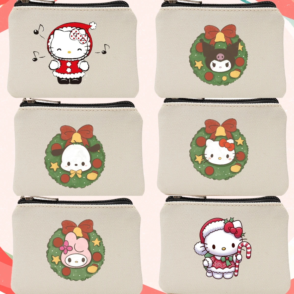 

Christmas Hello Kitty Kuromi MyMelody Cinnamoroll Kawaii Pattern Coin Purse Pocket Storage Bag Portable Zipper Pouch Wallet Gift