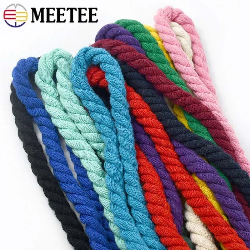 2/5/10M Meetee 10mm Colorful Cotton Ropes 3 Shares Twisted Cord for Sewing Bag Handbag Drawstring Rope Handmade Accessories