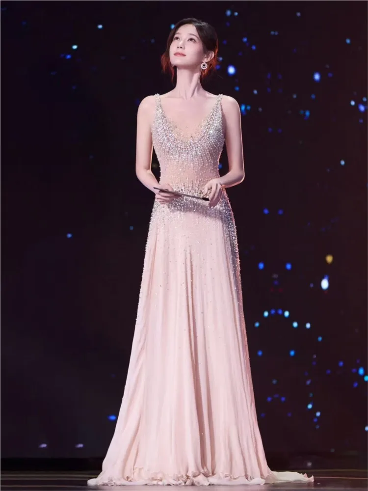 Heavy industry beaded haute couture style host banquet party elegant and grand dress
