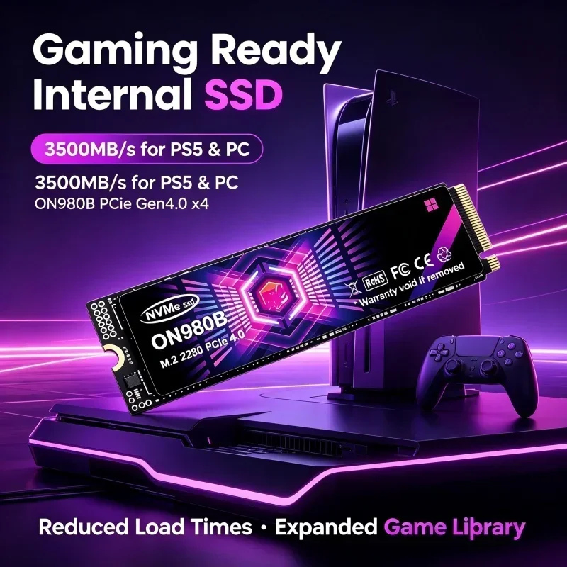 New ON980B 500GB-4TB SSD NVMe M.2, up to 3500MB/s, Portable Solid State Hard Disk Drive for Laptop Desktop Computers.