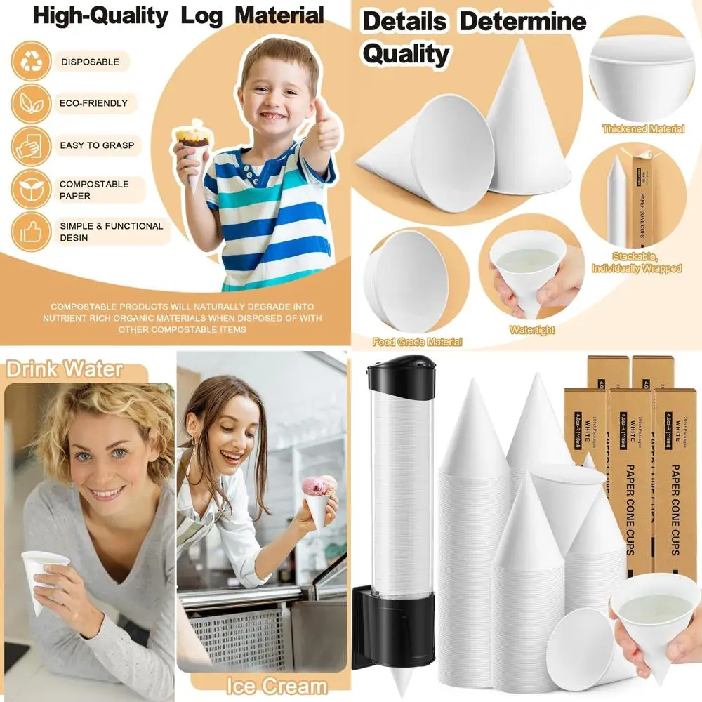 

1000 Pack 4 oz Thickened Disposable Snow Cone Cups with Wall Mount Cup Dispenser for Shaved Ice and Cold Beverages
