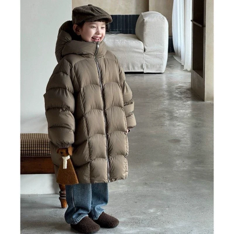 Новинка зимы 2025 года, расширенная хлопковая куртка для девочек, теплая уличная зимняя одежда с капюшоном, плотная детская одежда RM118