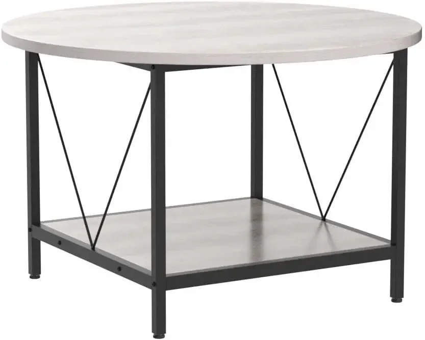 Round Coffee Table,Rustic Wood Coffee Tables for Living Room with Storage Shelf, Modern Farmhouse Circle Coffee Table