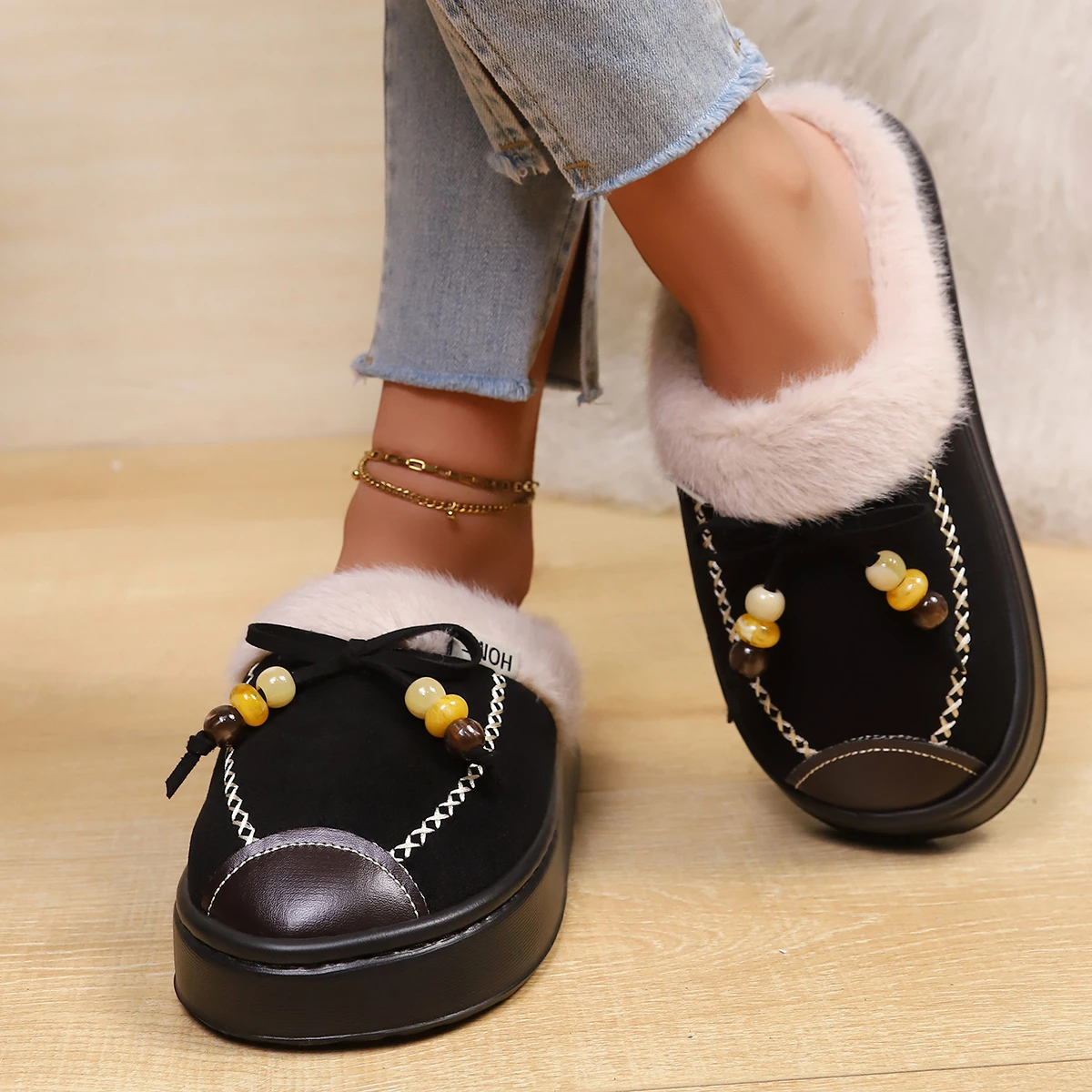 Women's cowhide leather casual shoes, mule slippers, flat shoes, women's low heel comfortable lace up soft loafers