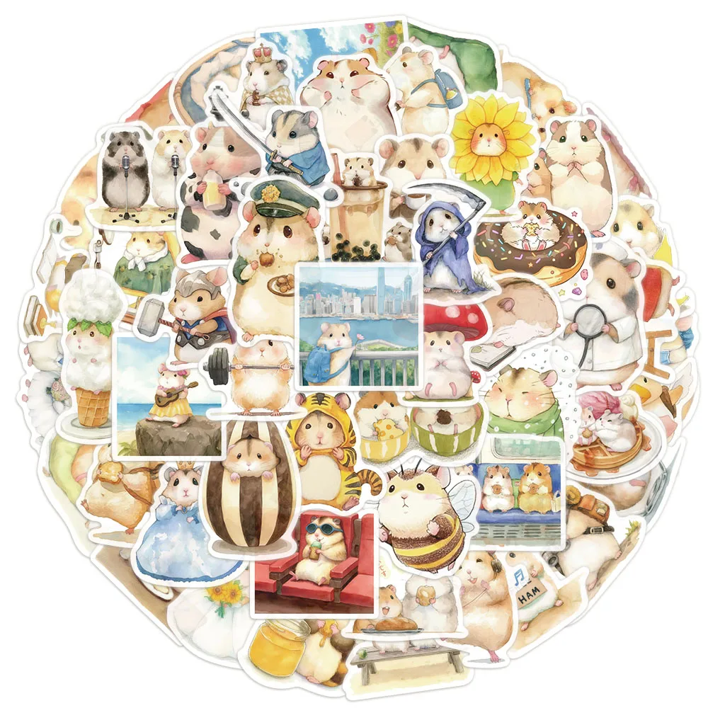 55/110PCS Creative Painted Hello Hamster Cute Cartoon Stickers Decorative Water Cup Notebook Phone Case DIY Stickers
