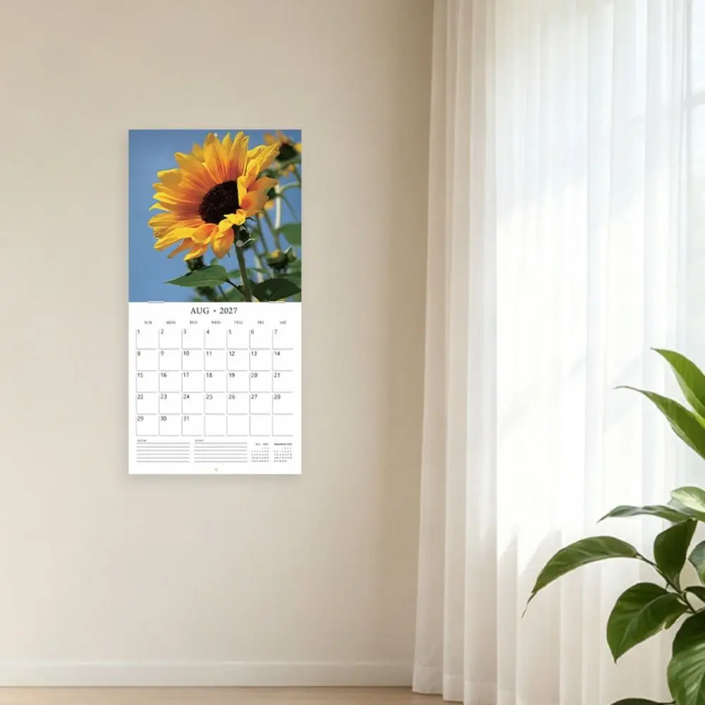 12-Month 2027 Monthly Planner Calendar Floral Print Photo Pages English Calendary Large Grid Square Layout Daily Calendar Office