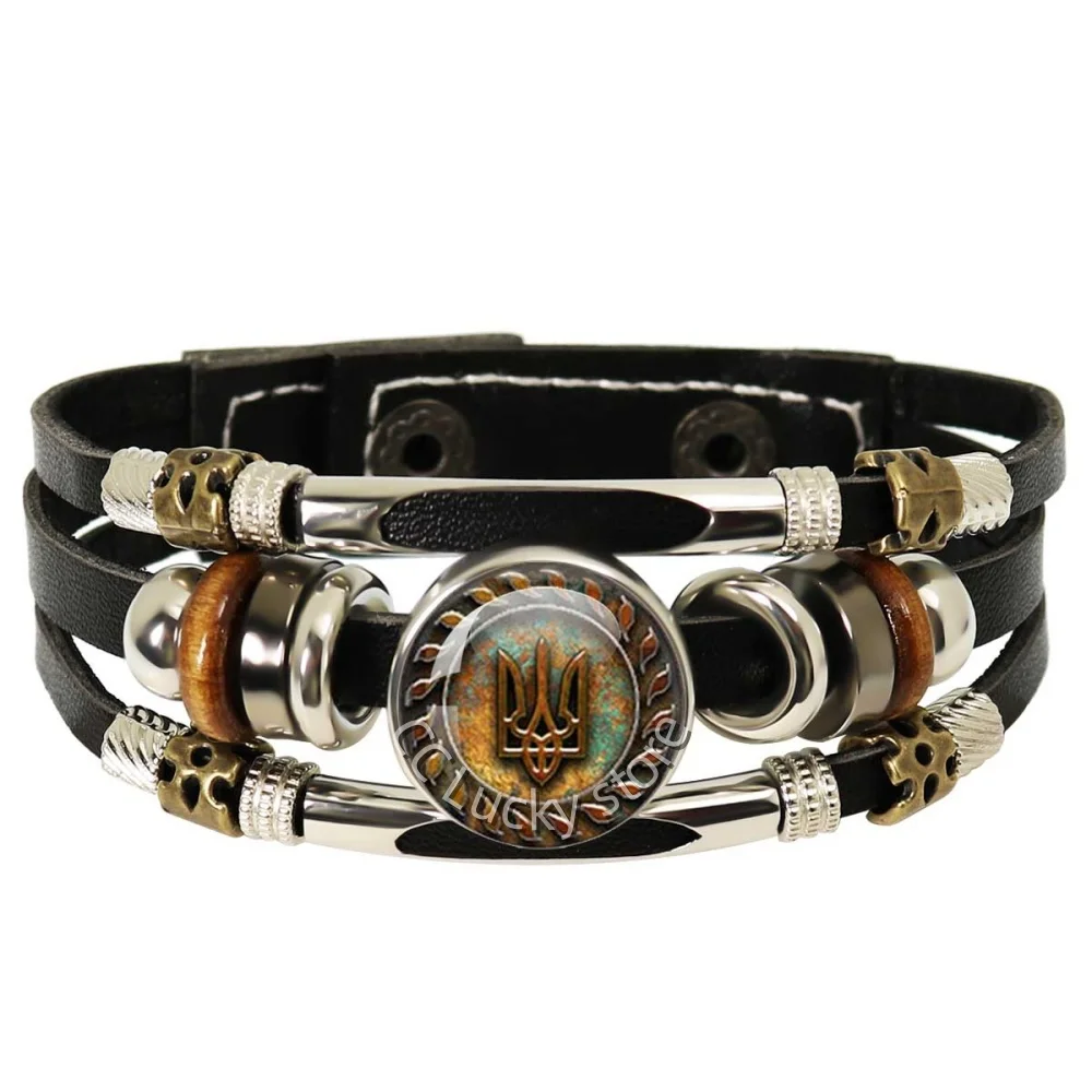 18mm Multilayer Leather Bracelets Ukrainian flag Glass Cabochon Jewelry Backpack National Emblem Logo Souvenir Accessories Gifts image 3