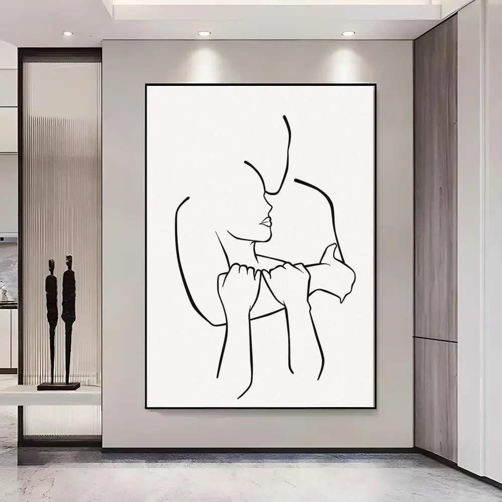 أسود أبيض خط الزوجين لوحة بسيطة الخط الحديثة جدار يطبع لغرفة المعيشة غرفة نوم مكتب أنيق ديكور المنزل هدية