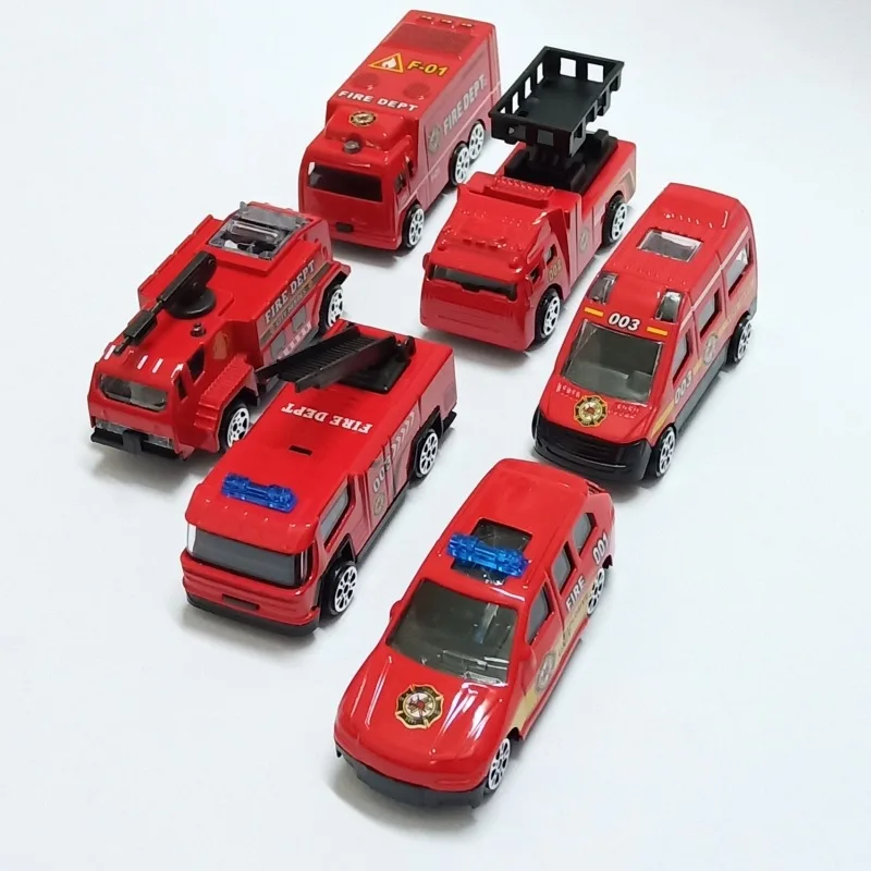 5Pcs Kids Puzzle Toys Simulation Fire Truck Alloy Toys Ladder Truck Police Car Sprinkler Rescue Car Toy Model Inertia Car Toys