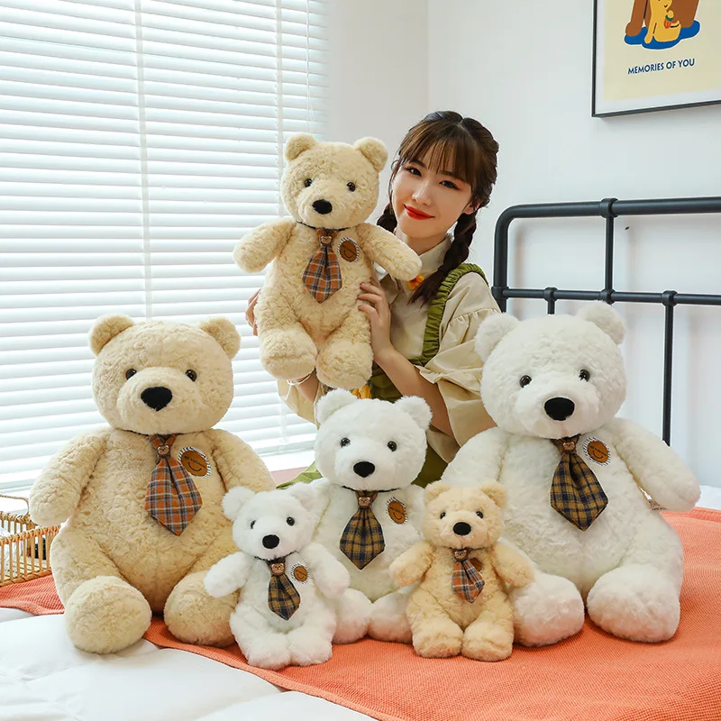 Lindo muñeco de peluche Kawaii, oso de peluche con pajarita, almohada, juguete suave para niños, regalo de cumpleaños y Navidad, adorable oso de dibujos animados