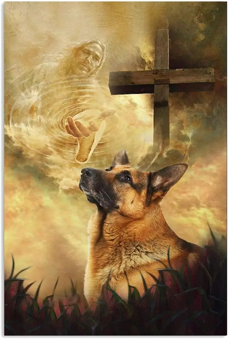 Licpact Metal Signs Plaques Wall Decor Hanging Art German Shepherd Jesus Take My Hand Posters Prints Art Sculpture Decorati