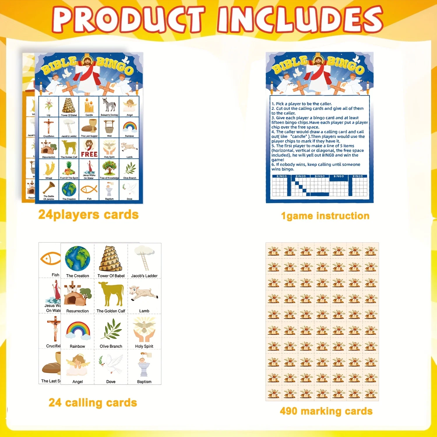 Bible Bingo Game 24 Players Christian Bible Bingo Card Religious Game Activities for School Christian Sunday Church Easter Gift