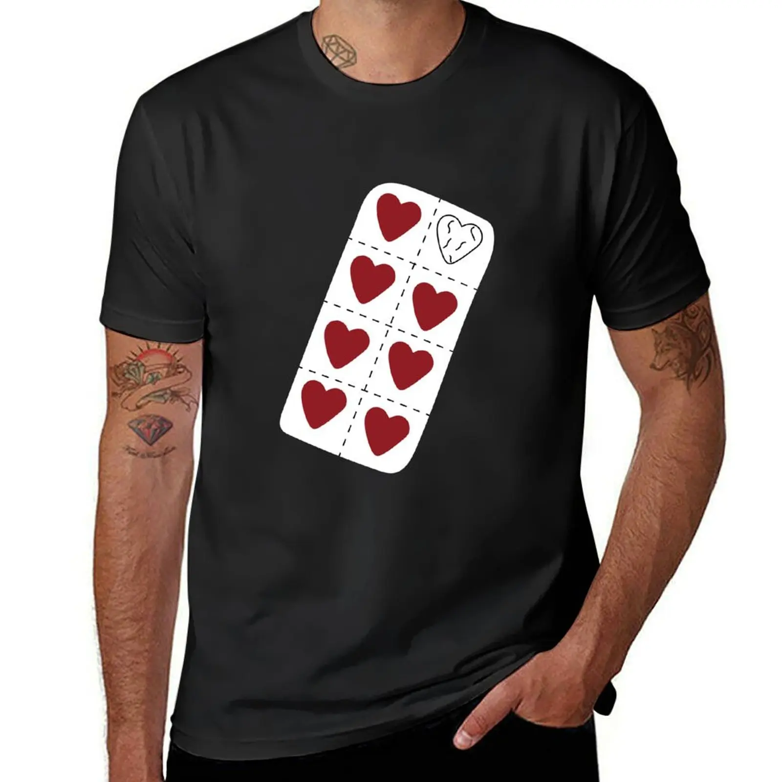 Red pills in the shape of a heart in a blister. Concept Valentine's day T-Shirt kawaii clothes boys whites mens cotton t shirts