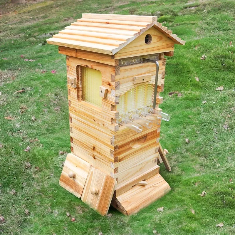 Nuc Beehive Starter Kit Auto Bee Box with 4 Auto Super Frames and 6 Brood Frames for Beginner Beekeeping