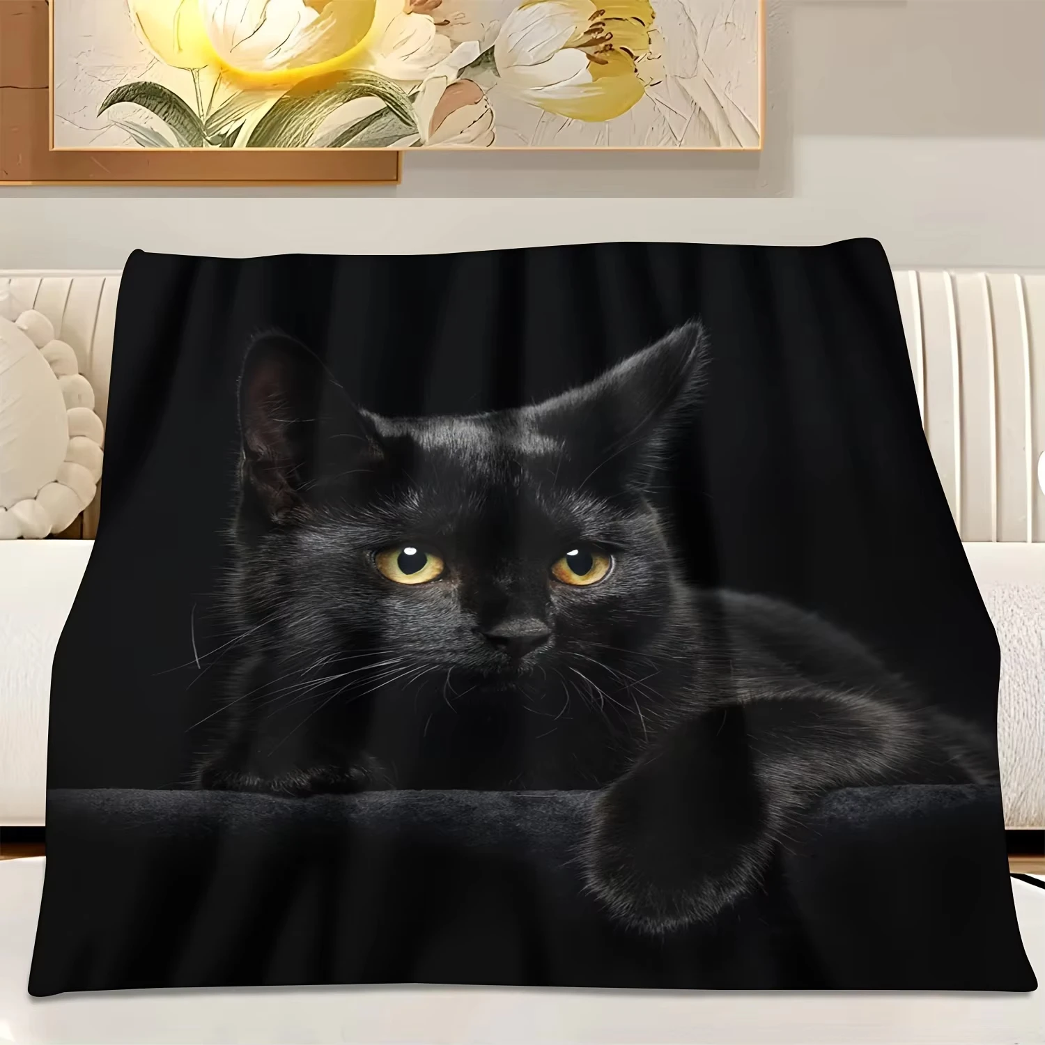 VIKAMA Decke mit schwarzer Katze, Kunst-Thema, superweich und gemütlich, für Schlafzimmer und Wohnzimmer, Dual-Purpose-Decke, Heimdekoration, Must-Have