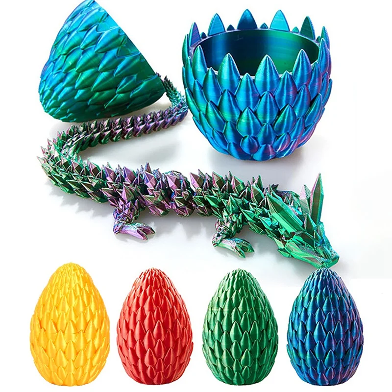 3D Printed Dragon Scale Egg Crystal Dragon Joint Moveble Desktop Ornament Egg Crystal Flying Dragon Creative Birthday Gifts