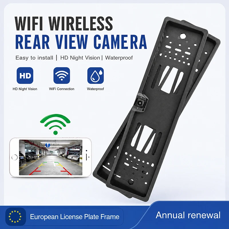JISUIDA Wifi 5 Wireless Reversing Camera EU License Plate Holder Night Vision General Auto Parking Camera