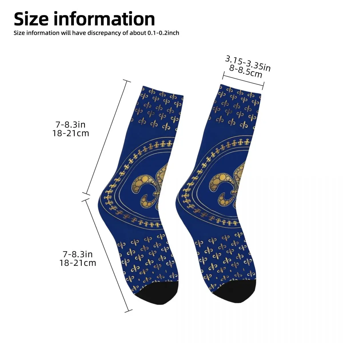 Funny Happy Men's Socks Gold And Royal Blue Flower Vintage Harajuku Fleur De Lys Seamless Crew Crazy Sock Gift Pattern Printed