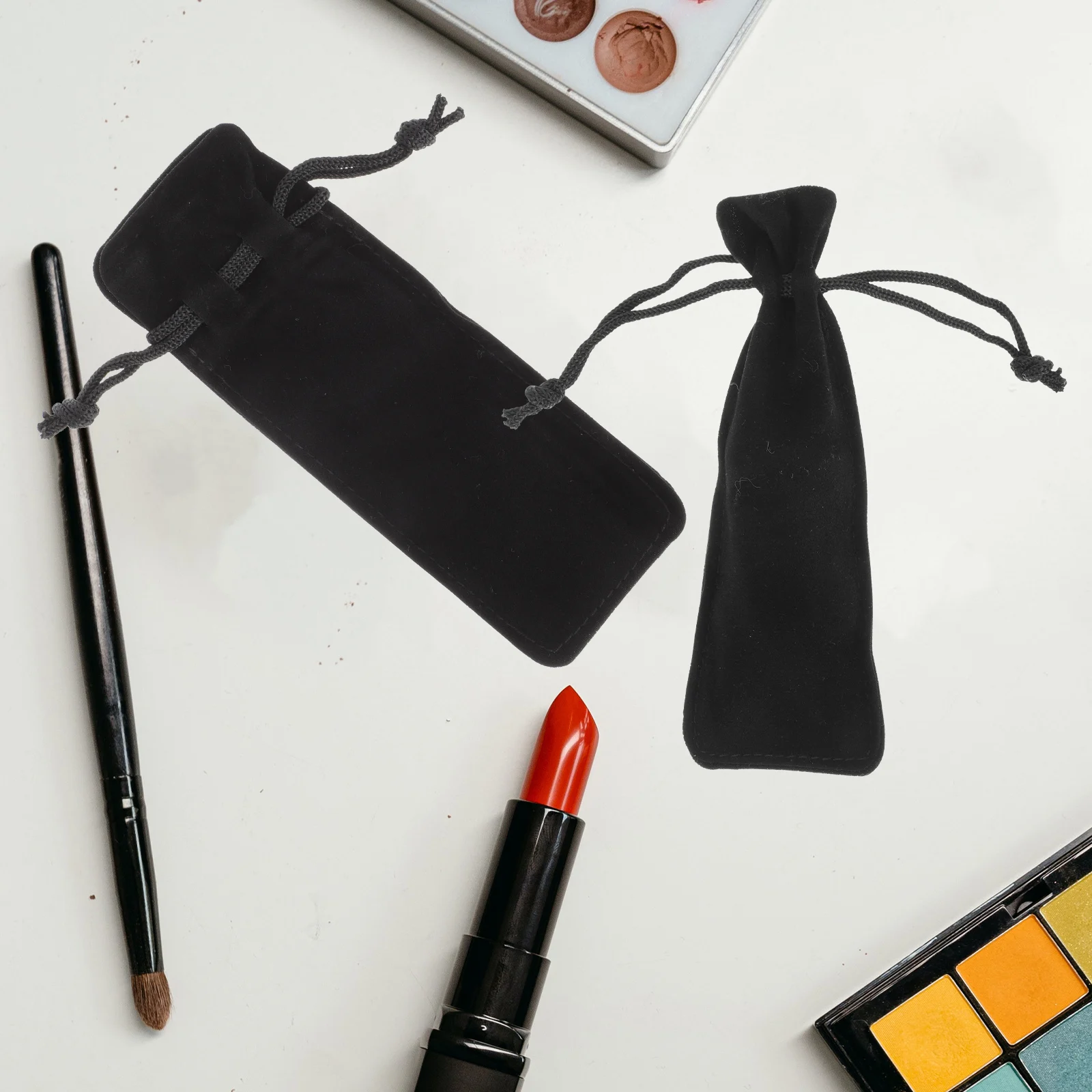 6pcs Lipstick Storage Bag Black Lint Perfume Miss Makeup Pouch Holder Travel Office Use Durable Lightweight Practical