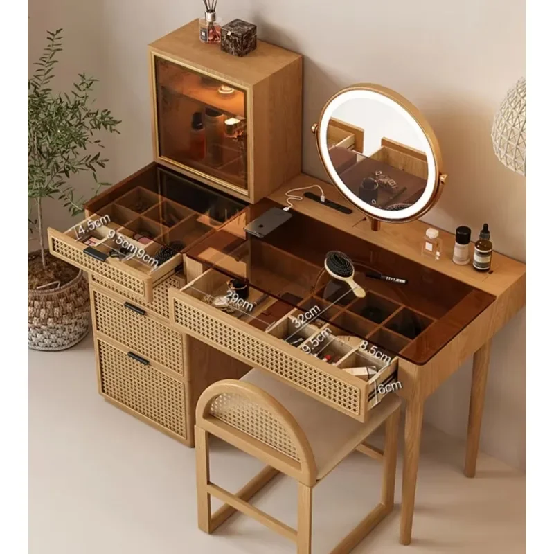 Solid wood dressing table, woven rattan dressing table