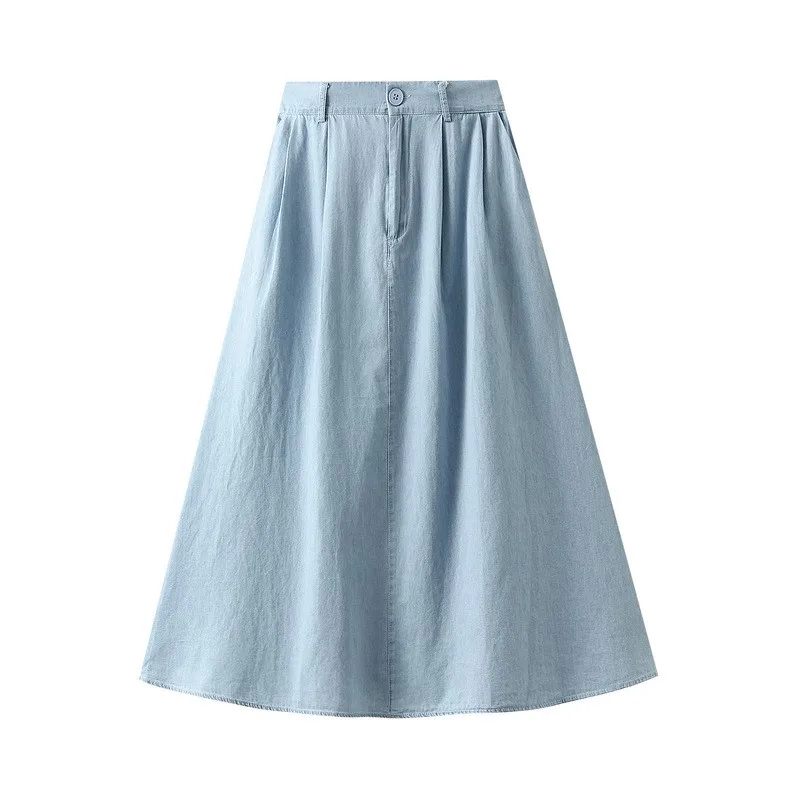 Denim skirt female new autumn and winter long skirt pocket high waist slimming A-line skirt in the long skirt