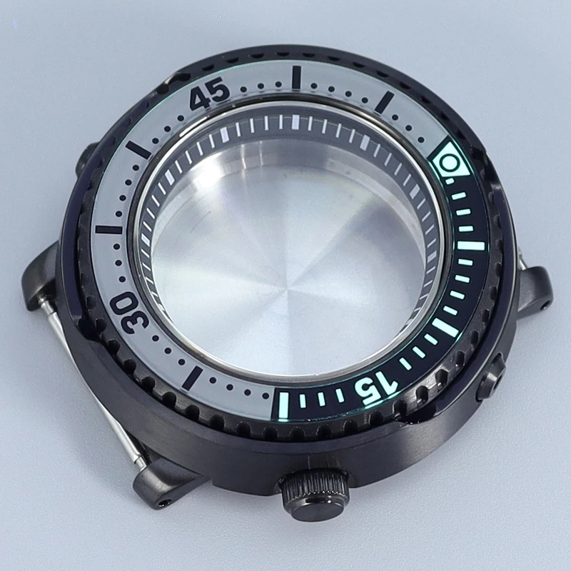 

43.3mm NH35 NH36 Watch 316L Stainless Steel Case C3 luminous Bezel For Modified Black Mini tuna Canned NH35 NH36 NH38 Movement