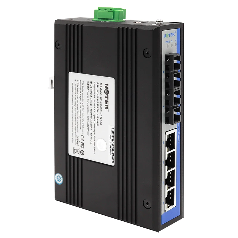 UOTEK 6 Ports Unmanaged Gigabit Ethernet Switch with IP Protection SC Port Support Extend Mode UT-6406GC-4GT2GSC