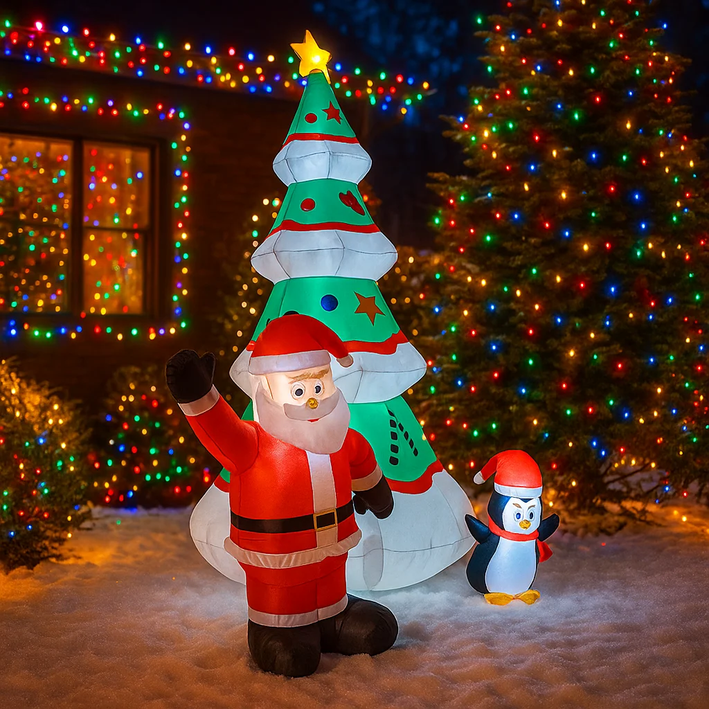 2,1 M/6,8 pies inflable Santa Claus pingüino árbol de Navidad luces LED decoraciones para el hogar juguetes patio Navidad vacaciones adornos suministros