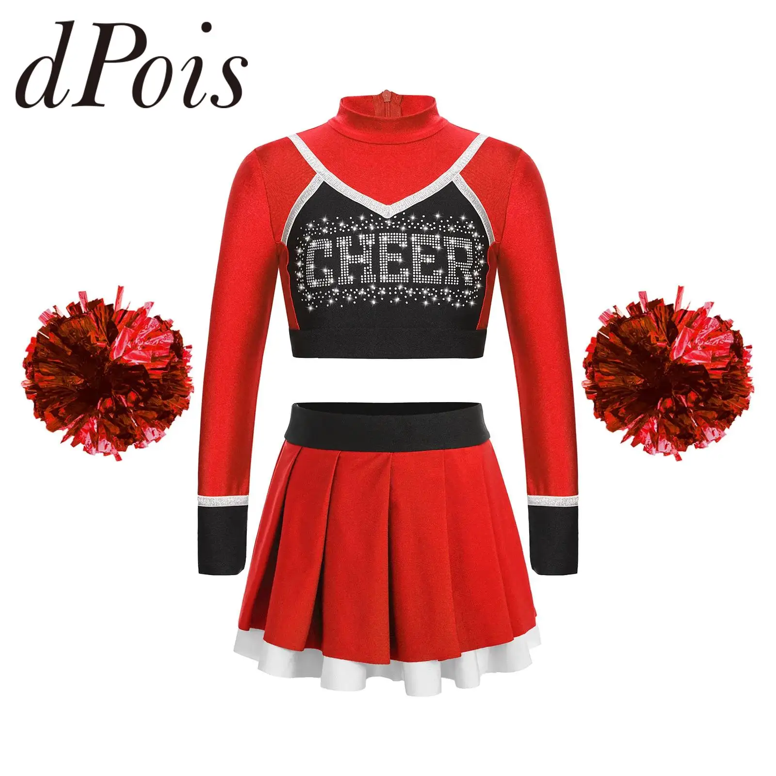 Kids Cheerleading Uniform Crop Top Flower Balls School Girls Cheerleader Costume for Children Cheering Team Wear Dance Outfit