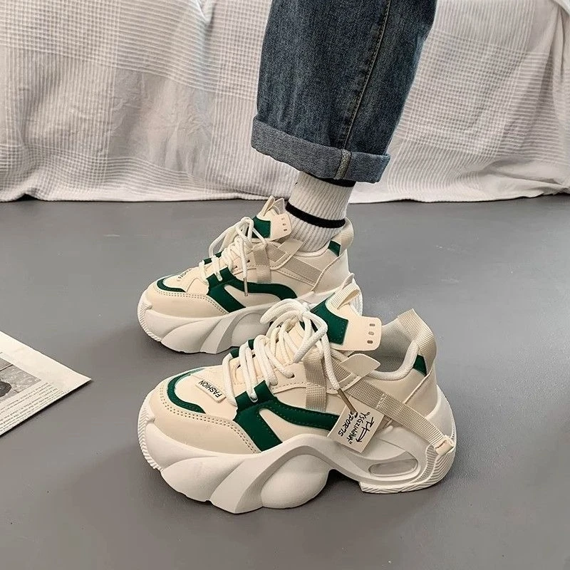 

Women Thick Sole Dad Shoes 2025 Ins New Style Running Sports Shoes Makes Feet Look Smaller Height Increasing Hot Selling Niche