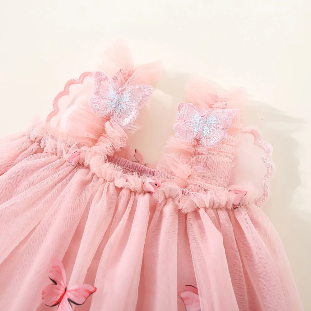 فستان حفلات للأطفال البنات صيفي وردي بأجنحة الفراشة فستان شبكي ملابس أعياد ميلاد للأطفال للفتيات