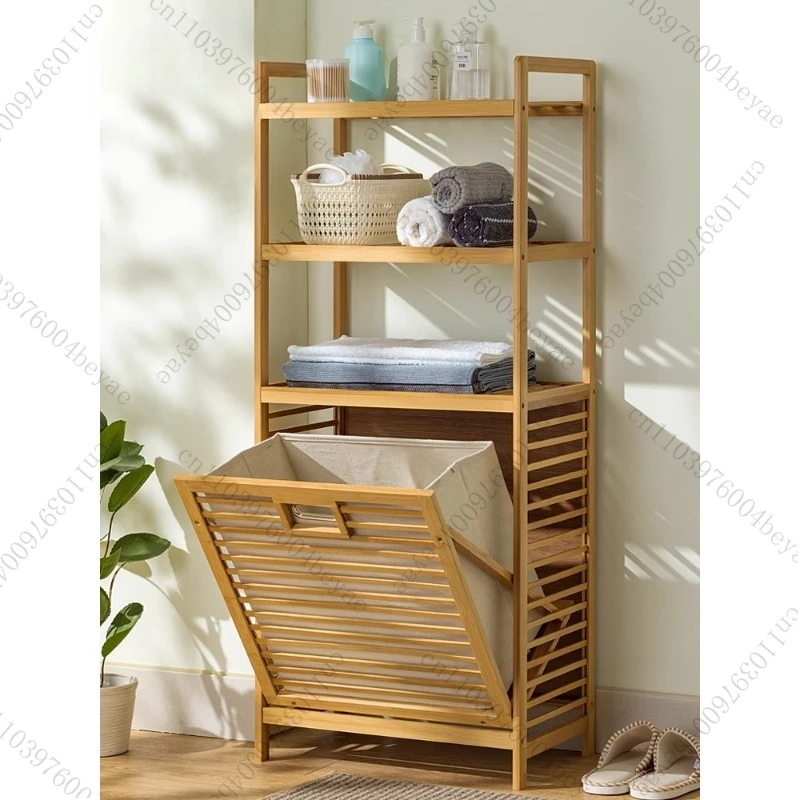 Multi-function Bathroom Dirty Clothes Storage Basket Rack Wooden Laundry Baskets with Removeable Bag  Laundrys Organizer