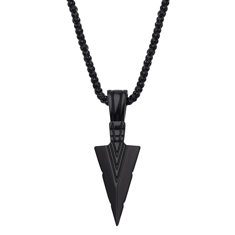 Men Black Long Necklace with Arrow Pendant Jewelry Chain Hip Hop Punk Rock Christmas Halloween Gift Wholesale