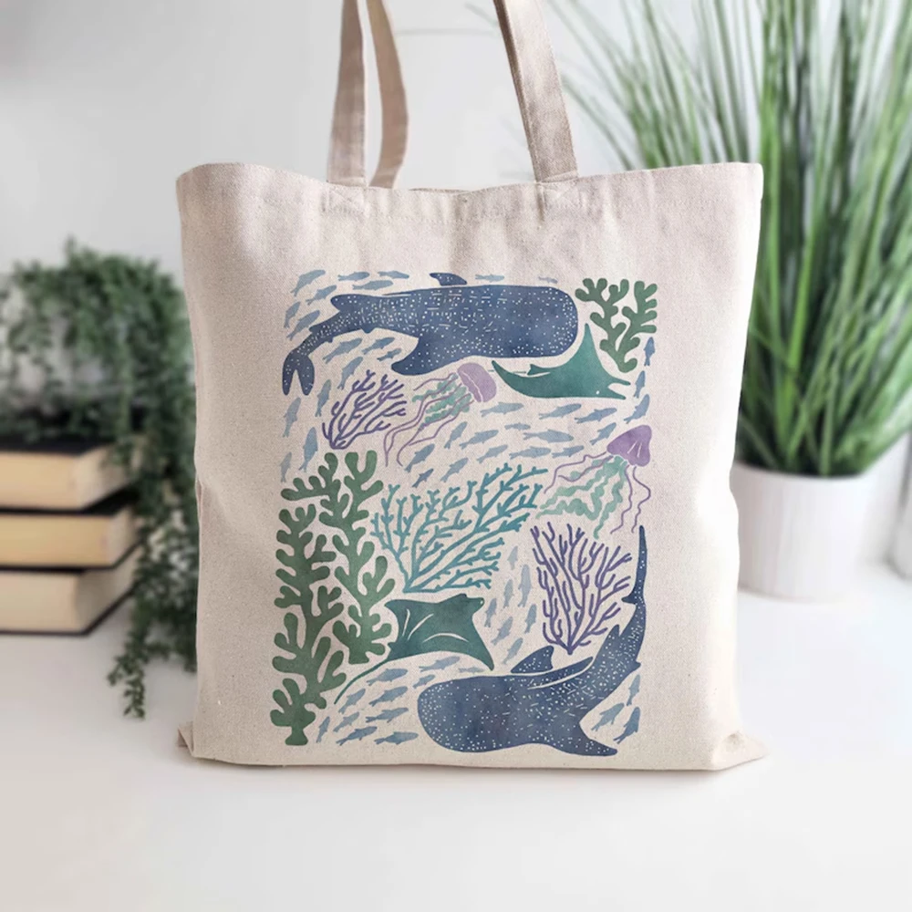 

Custom Ocean Tote Bag Summer Beach Shoulder Bag Durable Large Capacity Travel Bag Ocean Theme Gifts For Ocean Lover