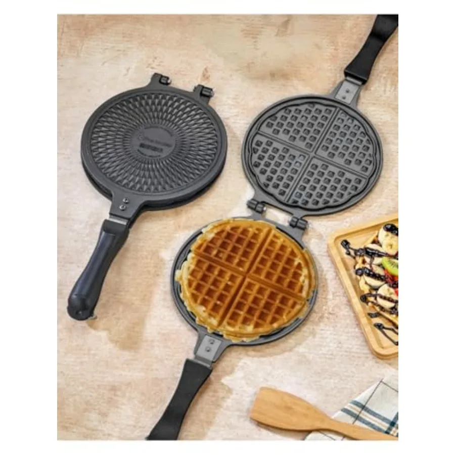 

Cast Iron Stovetop Waffle Maker Pan Non-Stick Surface for Traditional Homemade Breakfast Cooking Dark Gray