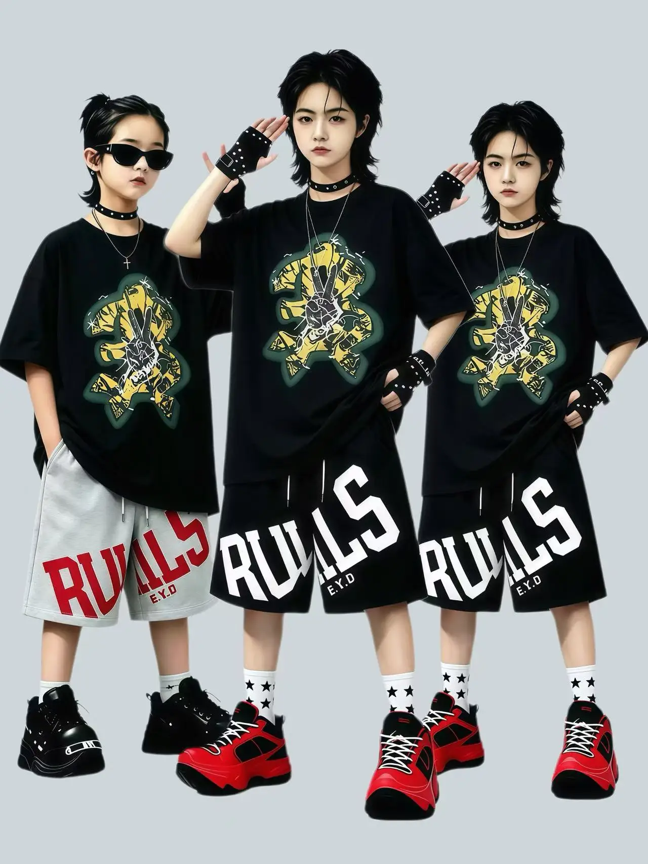Roupas de dança de rua para crianças, roupa de performance de jazz de manga curta, moda streetwear para meninos e meninas, id...