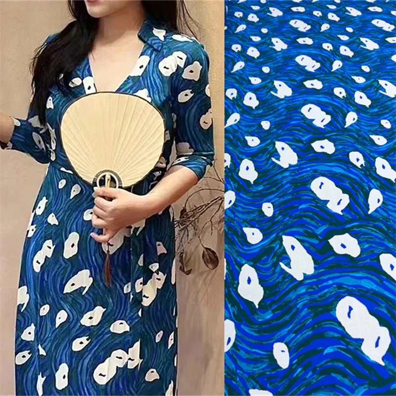 

Blue Starry Sky Van Gogh Oil Painting Style Digital Printing Crepe Satin Fabric High Quality Handmade DIY Clothing Silk Fabric