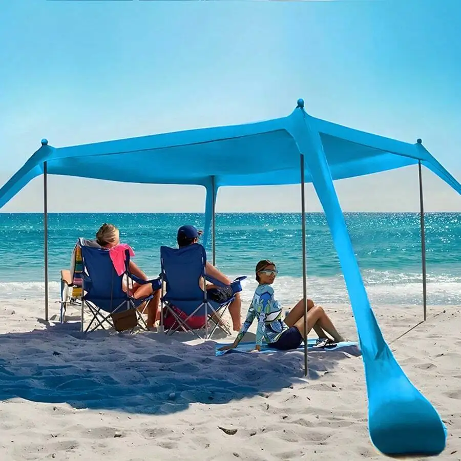 Beach tent, sunshade, portable family camping tent, UPF50+ sun protection, for 5-6 people, beach sunshade gazebo, suitable for outdoor use, camping, parks, seaside, fishing, picnics