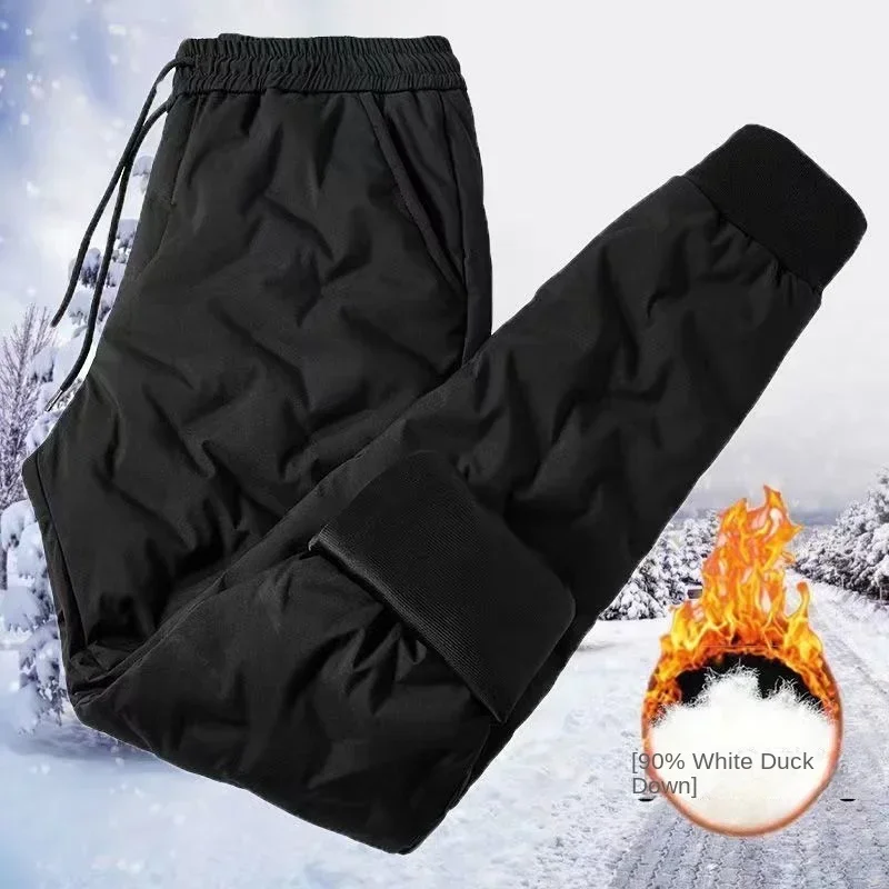 Pantalones de plumón de pato blanco 90% para hombre, calzas de algodón, cálidas e informales, a prueba de viento y lluvia, 2024