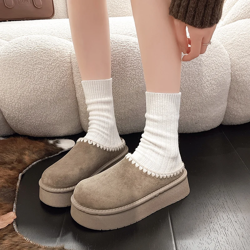 

Women's Flat Shoe Cover Lightweight Fleece Anti-slip Solid Color Large-sized Versatile Fashion Loafers for Autumn and Winter